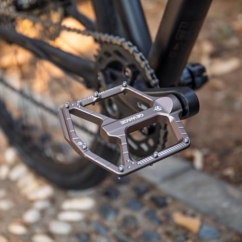 GEWAGE Brown Aluminum Flat MTB Pedals with Anti-Slip Pins & Sealed Bearings
