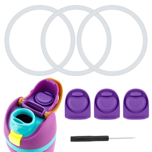 3-Pack Silicone Water Bottle Stoppers & Seal Rings - Purple