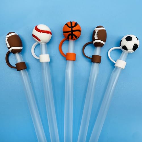 Silicone Straw Covers - Set of 5 Cute Sports Designs