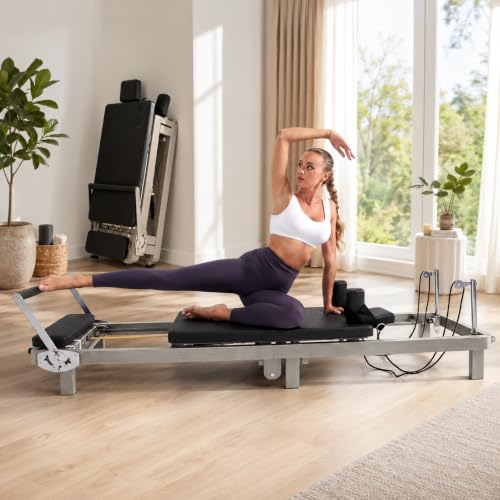 Foldable Pilates Reformer with Adjustable Foot Bar & Dual Resistance