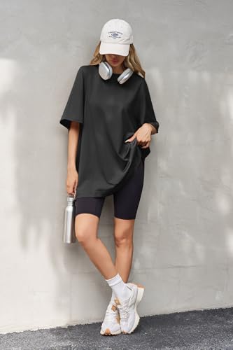 Oversized Women's Crew Neck Tunic Tee - Summer Casual Black, Large