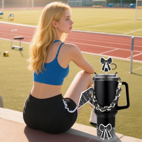 Bow Tie Tumbler Accessory Set - Silicone Boot & Straw Topper - Black