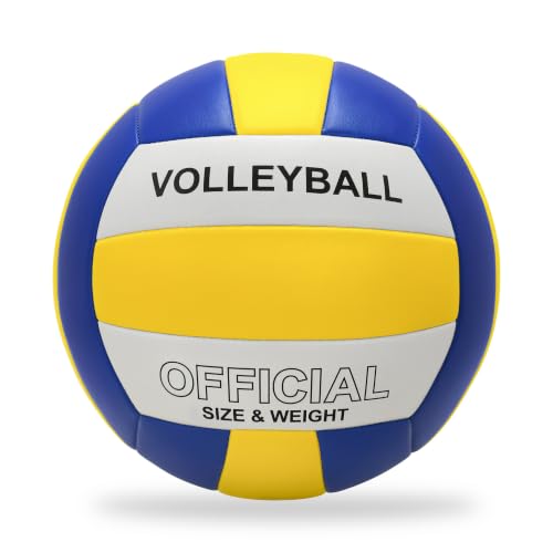 Official Size 5 Volleyball for Indoor/Outdoor - Soft Touch Ball with Pump (Yellow-Blue-White)