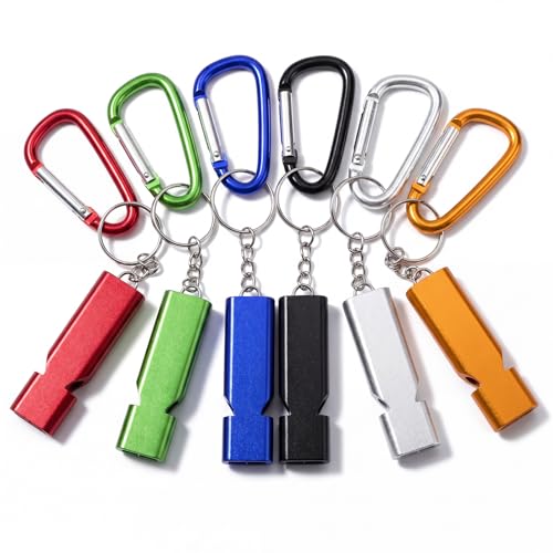 6-Pack Multi-Color 2-Inch Aluminum D-Ring Carabiner Clips with Whistles - Outdoor Gear Accessories