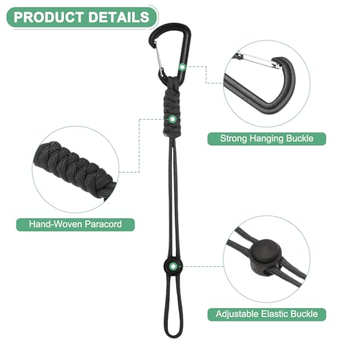 Paracord Keychains - 2-Pack Adjustable Lanyard Strap - Black
