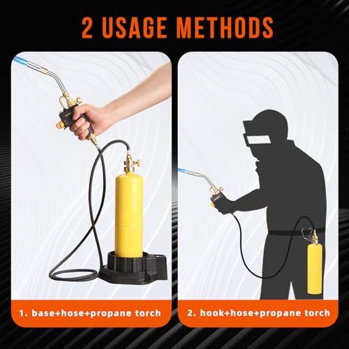 DOMINOX Propane Torch Head with 5FT Hose, Base and Cylinder Clip, Torch Head Trigger Start Gas Torch for Propane and Mapp, MAPP Gas Torch Kit for Soldering, Welding, Cooking (Not Included Gas Tank)