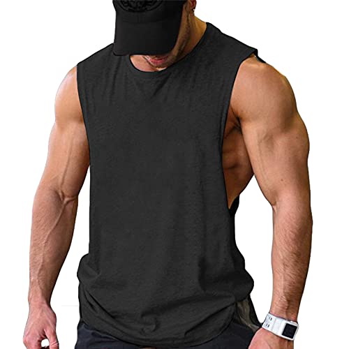 Men's Workout Tank Top - 2 Pack Gym Sleeveless Tees - Large Black