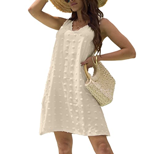 Summer Beach Dress for Women - V Neck Tank Cover Up with Pocket - Medium Light Khaki
