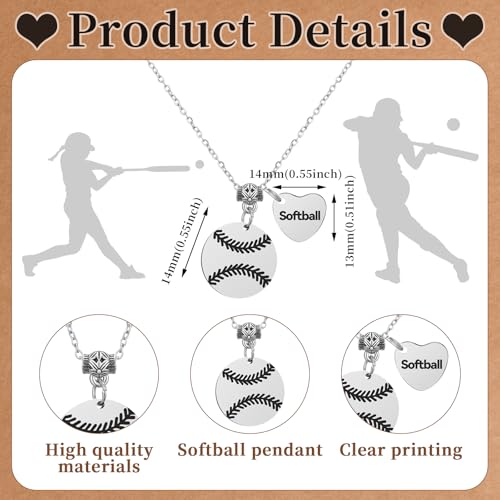 Softball Necklace Set - 12 Sport Charms Jewelry for Gifts