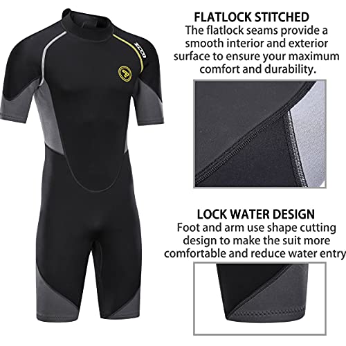FINDSLINX Black-Gray 1.5mm Neoprene Shorty Wetsuit for Diving & Surfing