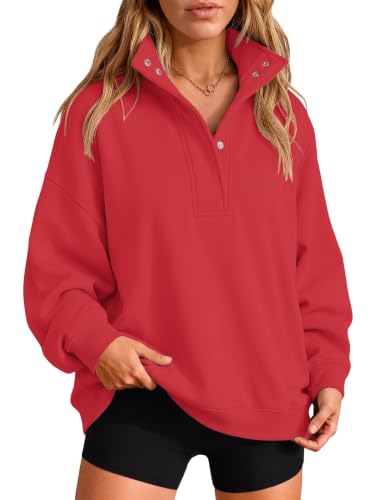 DLOODA Women's Henley Sweatshirt Medium Red Mock Neck Pullover 2026 Outfits