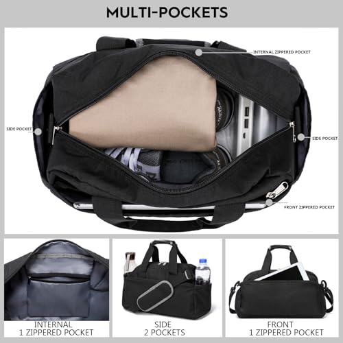 Ineetatu 14-Inch Small Gym Bag for Men & Women - Black Mini Duffel Travel Bag