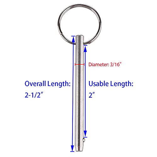 2-Pack Quick Release Pin - 3/16" Diameter, 316 Stainless Steel