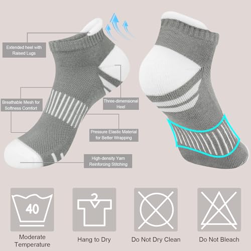 Breathable Ankle Socks for Women - 5 Pairs Black, White & Gray