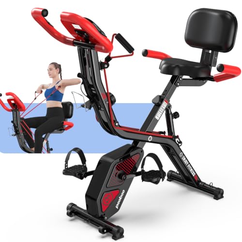 Folding Magnetic X-Bike - Upright Exercise Bike, Flame Red
