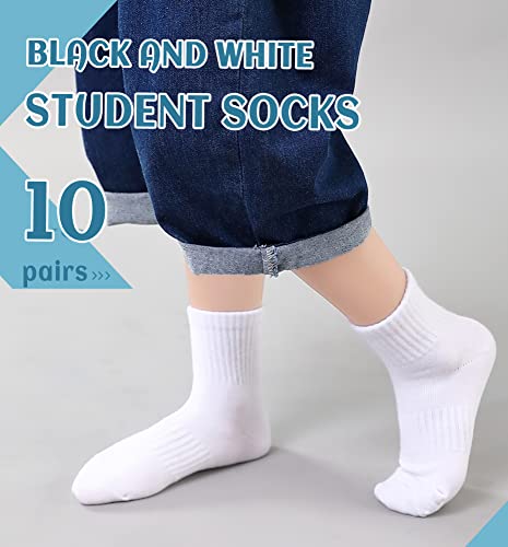 Kids Athletic Crew Socks - 10 Pairs White, 9-12 Years