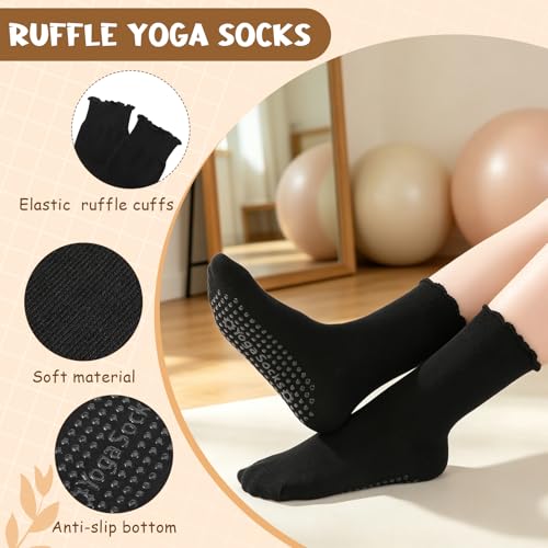 Non-Slip Pilates Grip Socks for Women - Black / Size 5