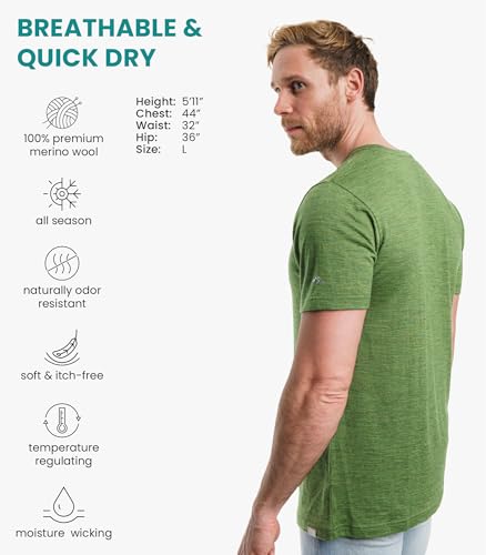 Men's Merino Wool Base Layer T-Shirt - Olive Grove Large by Merino.tech