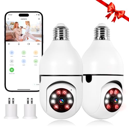 2K Light Bulb Camera Outdoor 2 Packs, 2.4GHz Wi-Fi Wireless Light Bulb Security Camera with 2 Way Talk, Color Night Vision, AI Human Detection, E27 Screw in Light Socke£¨2P£©