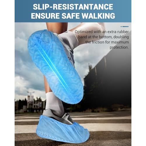 X-Large 200 Count Shoe Covers Disposable Non-Slip, Premium Cloth Boot Covers, Slip-resistant, Durable, Breathable, Non-toxic, Recyclable, Stretchable Fits Up to Size 13 US Men - Blue