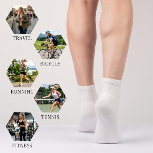 BomKinta Women's Ankle Socks 6 Pairs with Cushioned Sole, Size 9-11, White