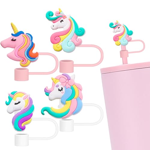 4PCS Silicone Straw Toppers - Unicorn Design for 10mm Straws