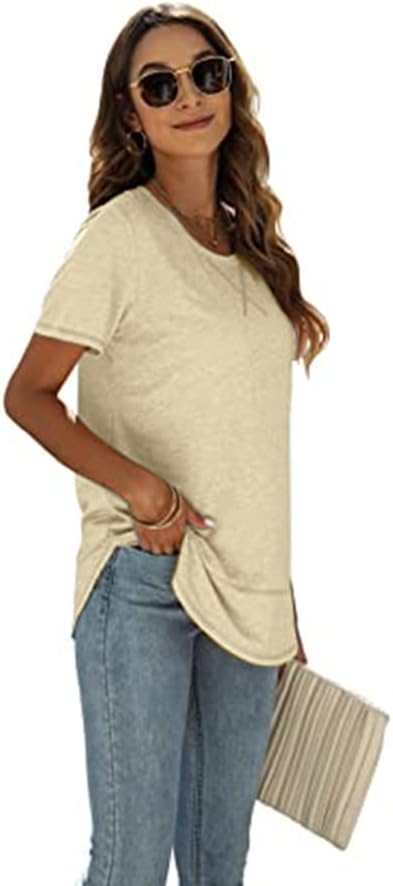 Beimuc Summer Tops for Women - Short Sleeve Crewneck Tunic Shirt with Side Split | Loose Fit
