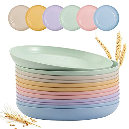 12 Pack Wheat Straw Dinner Plates 9 Inch BPA-Free Unbreakable Eco-Friendly Kitchenware