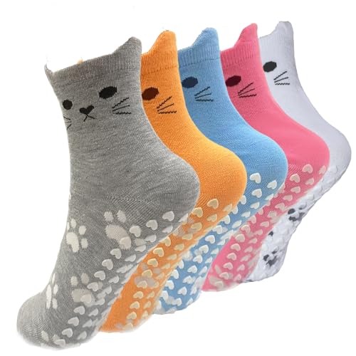 Women's Non-Slip Cat Print Yoga Socks - 5 Pairs