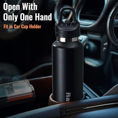 Insulated Water Bottle - 21.6 oz Leak-Proof Tumbler, Black