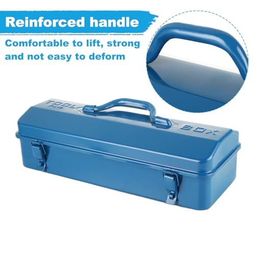 2 PCS Small Metal Tool Box 16 Inch Hip Roof Style Portable Locking Toolbox With Metal Latch Closure & Handle Blue Tool Storage Box