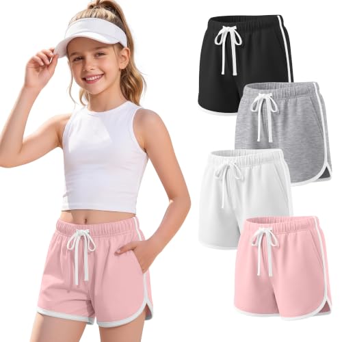Halfchet Girls' Athletic Dolphin Shorts 4-Pack - Comfortable Running Shorts with Pockets
