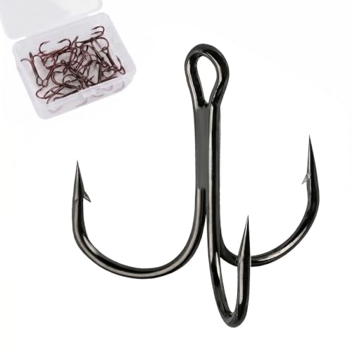 Yatrouys Black 12# 100pcs Treble Fishing Hooks - High Carbon, Super Sharp, Barbed, Size 2-12