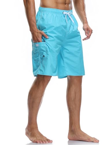 Quick Dry Men's Swim Trunks with Mesh Lining - Sky Blue