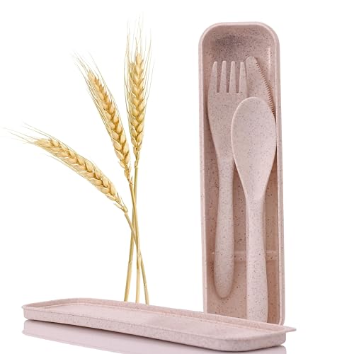 Wheat Straw Travel Utensils Set - Eco-Friendly Kids Cutlery - Beige