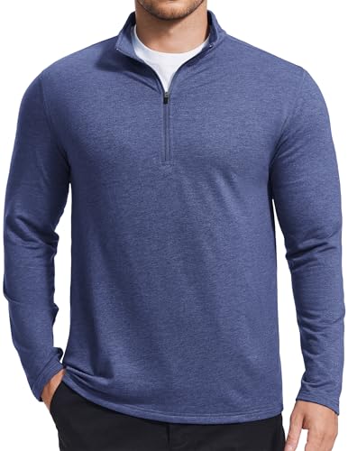 PinSpark Lightweight Mens Quarter Zip Pullover Mock Neck Sweatshirt – Navy Large