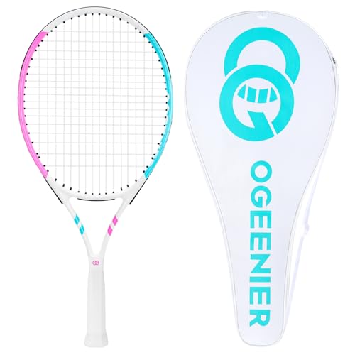 OGEENIER Kids Tennis Racket 23 Inch for Beginners, Pink+Cyan, 4 1/4"