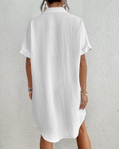 Women’s Swimsuit Cover-Up Dress - Button Down, White, Medium