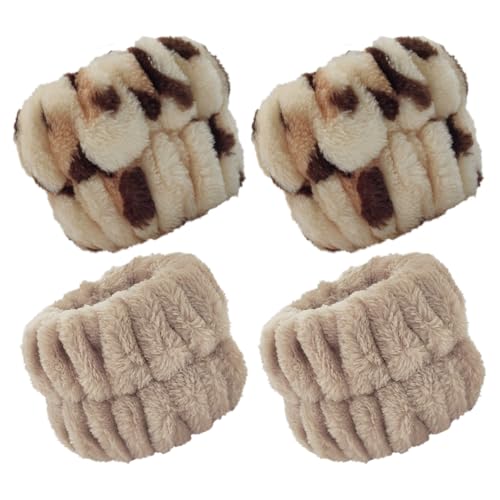 Microfiber Wrist Washbands for Washing Face - 2 Pairs, Camel & Leopard Print