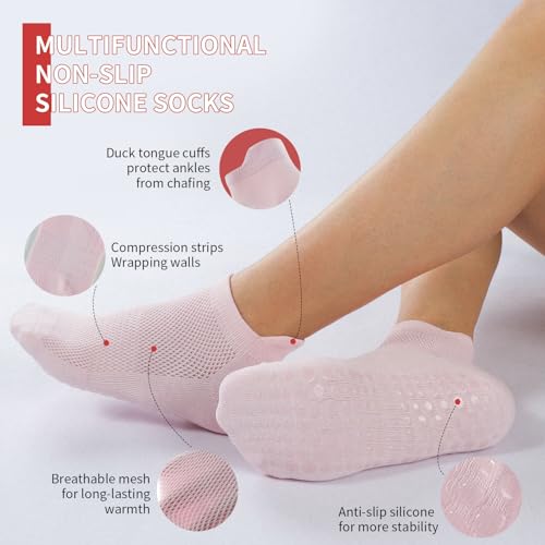 Non-Slip Pilates Socks for Women - 4 Pairs for Yoga & Dance
