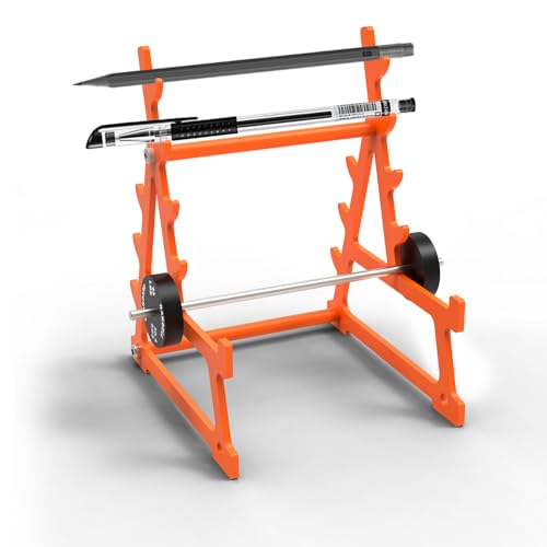 Squat Rack Pen Holder - Steel Barbell Design, Orange