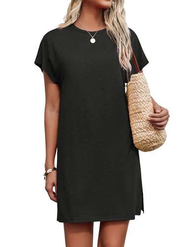 Women's Casual T-Shirt Dress with Side Slit - Black, X-Large