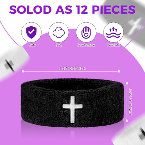 Moisture-Wicking Arm Bands with Cross Embroidery - 12 Pcs Black & White