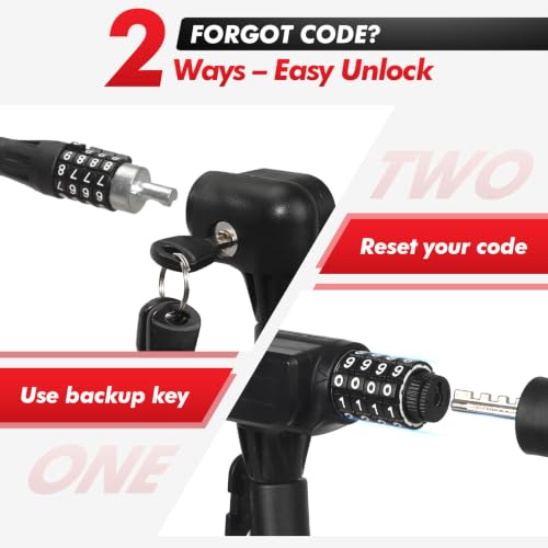 SEWAY 4ft Resettable Cable Lock for Bikes & Scooters with Mount - 12mm Braided Steel