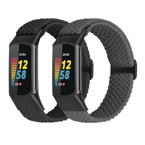 Braided Stretchy Nylon Band for Fitness Tracker - Black & Charcoal