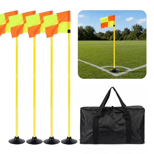 Soccer Corner Flags Set - 4 Flags with 5 FT Adjustable Poles & Rubber Bases