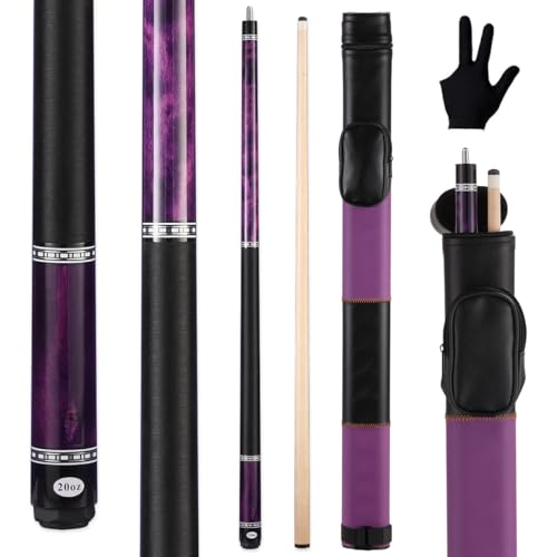 Kuntu Yimu 20oz Purple Pool Cue Stick with Case, 12.5mm Tip, Maple, Black Linen Wrap