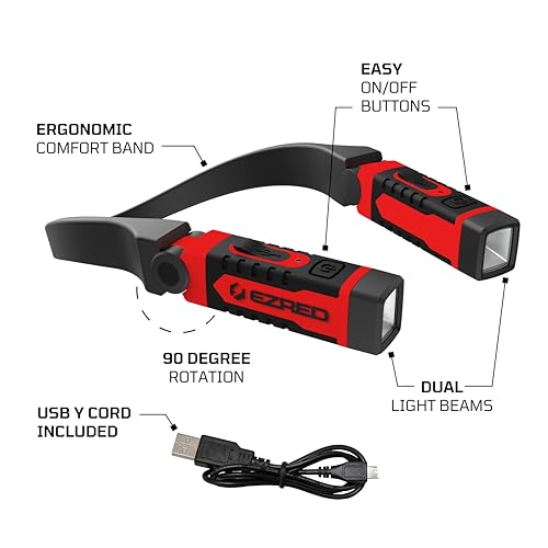EZRED ANYWEAR Red Rechargeable Neck Light for Hands-Free Work LED 300 Lumens