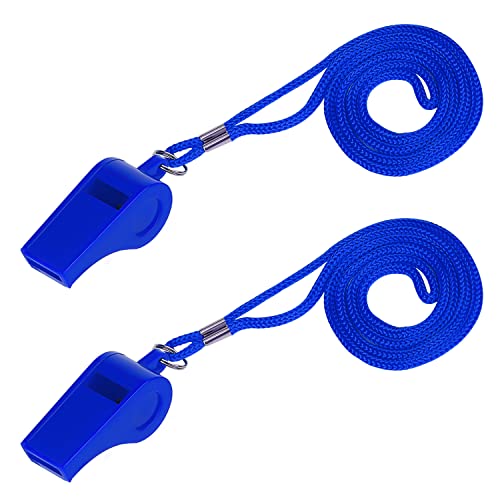 2-Pack Blue Sports Whistles with Lanyard - Loud ABS Plastic