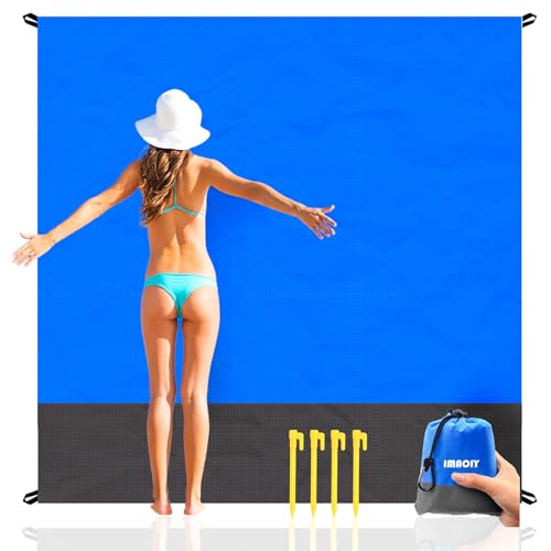 iMaoiy Dark Blue Sandproof Waterproof Beach Blanket - Oversized 79" x 55" Outdoor Picnic Mat for Travel & Camping